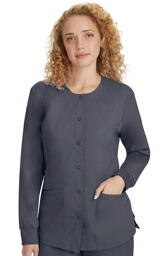 Women's Daisy Snap Front Warm-Up Solid Scrub Jacket – Healing Hands