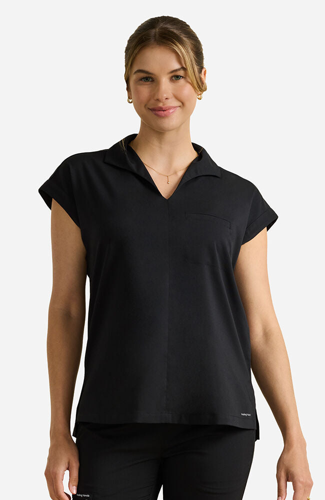 PUR hand cutworkベスト Healing Hands | Women's Jazz Collared Tuckable Scrub Top