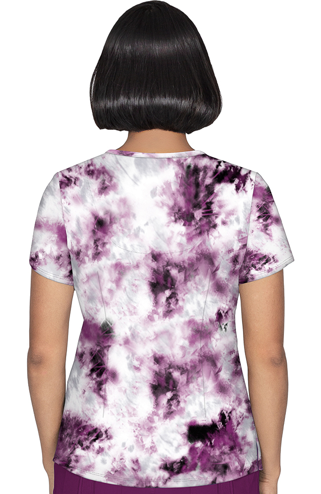 Clearance Premiere by Healing Hands Women's Isabel Plum Tie Dye Print Scrub  Top